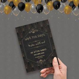 Invitación Gran Gatsby de oro negro real Boda Art Deco