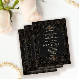 Invitación Gran Gatsby de oro negro real Boda Art Deco