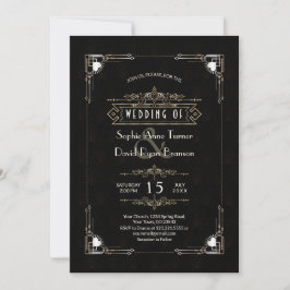 Invitación Gran Gatsby de oro negro romántico Boda Art Deco