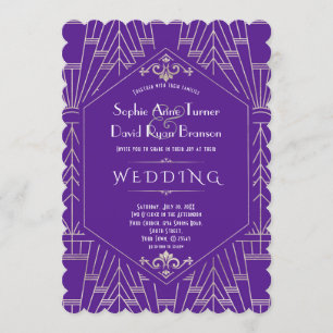 Invitación Gran Gatsby de plata morada real Boda de los años 