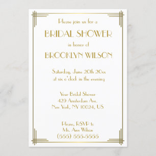 Invitación Gran Gatsby Gold Art Deco Bridal Shower Invita