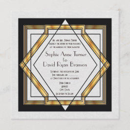 Invitación Gran Gatsby Gold Boda Art Deco Blanco