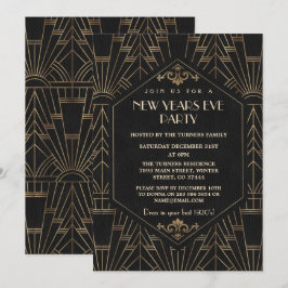 Invitación Gran Gatsby negro de oro de los años 1920 Fiesta d