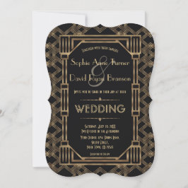 Invitación Gran Gatsby negro de oro elegante Boda de los años