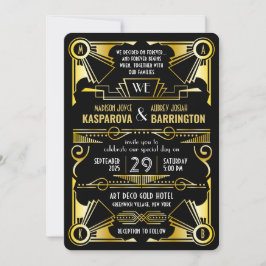 Invitación Gran Gatsby Ornate Gold y Black Art Deco Boda