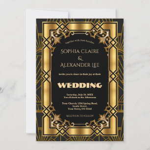 Invitación Gran Gatsby Oro Art Deco Boda 1920