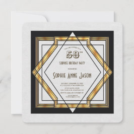 Invitación Gran Gatsby Oro Blanco Art Deco 50 cumpleaños