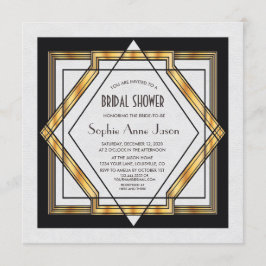 Invitación Gran Gatsby Oro Blanco Art Decó Ducha Bridal
