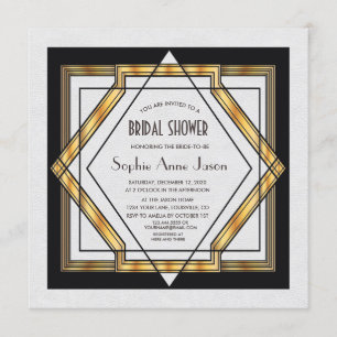 Invitación Gran Gatsby Oro Blanco Art Decó Ducha Bridal