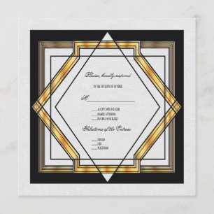 Invitación Gran Gatsby Oro Blanco Boda Art Deco