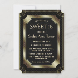 Invitación Gran Gatsby Romántico Negro Art Deco DULCE 20 16