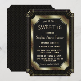 Invitación Gran Gatsby Romántico Negro Art Deco DULCE 20 16