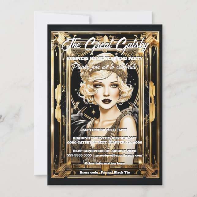 Invitación Gran gatsby tema flapper chica rubia de los años 1 (Anverso)