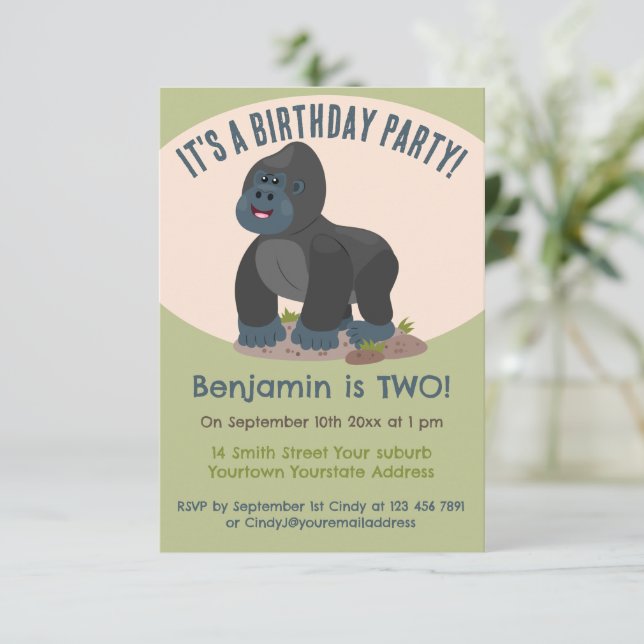 Invitación Gran gorila lindo personalizado personalizado (Anverso de pie)