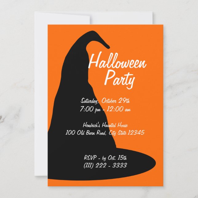 Invitación Gran Gorra negro de Halloween (Anverso)