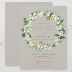 Invitación Gran Greige Snowberry + Eucalyptus Wreath Boda