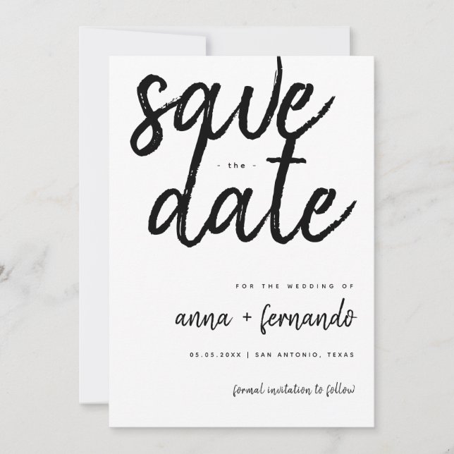 Invitación Gran guión Boda blanca y negra salva la fecha (Anverso)