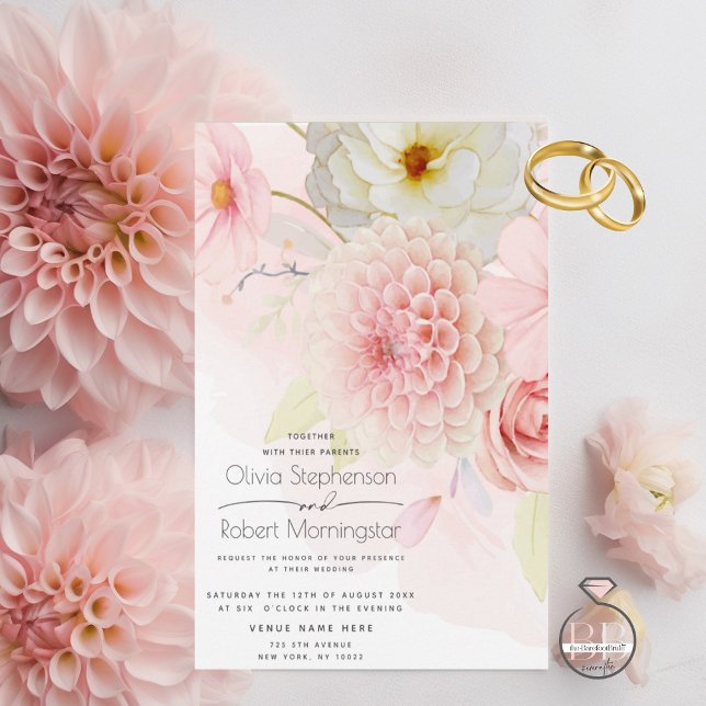 Invitación Gran Hermosa Boda de Flores Rosa Pastel (Subido por el creador)