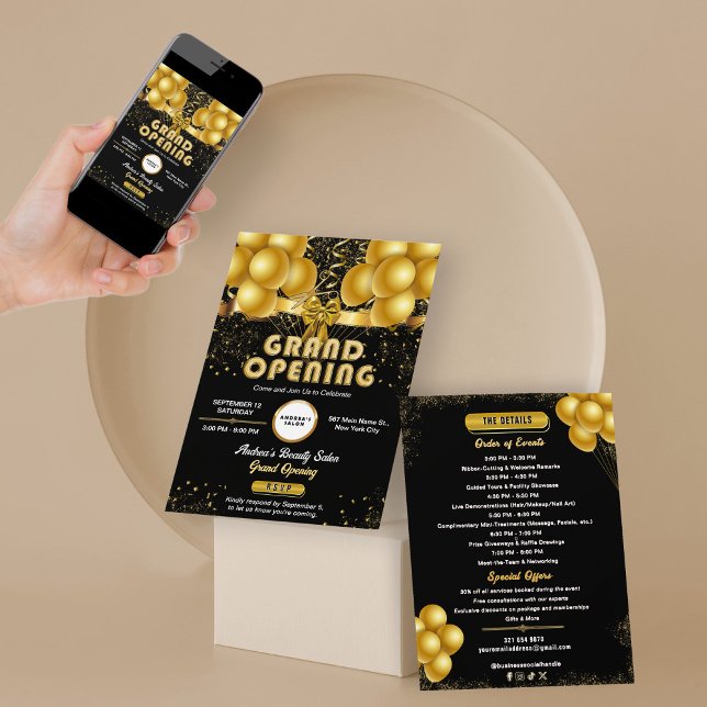 Invitación Gran inauguración de un moderno negocio de oro neg (Subido por el creador)