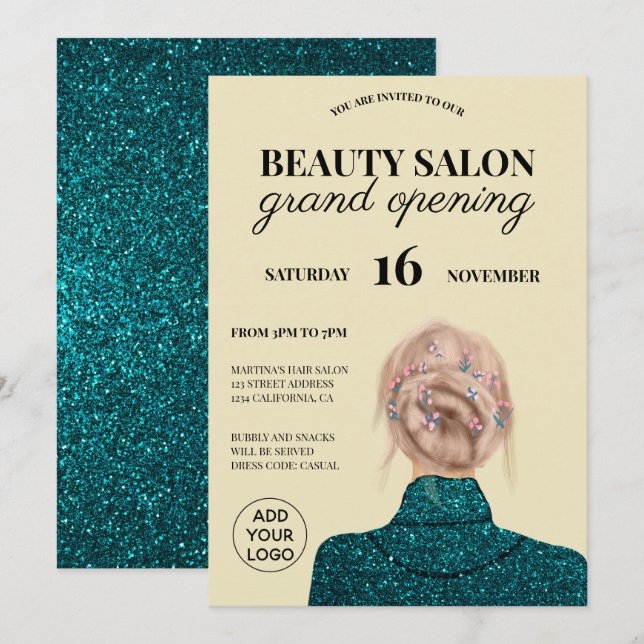 Invitación Gran inauguración del salón de belleza purpurina t (Anverso / Reverso)