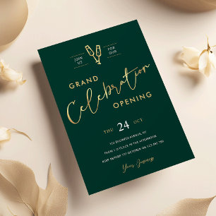 Invitación Gran Moda de apertura empresarial verde esmeralda