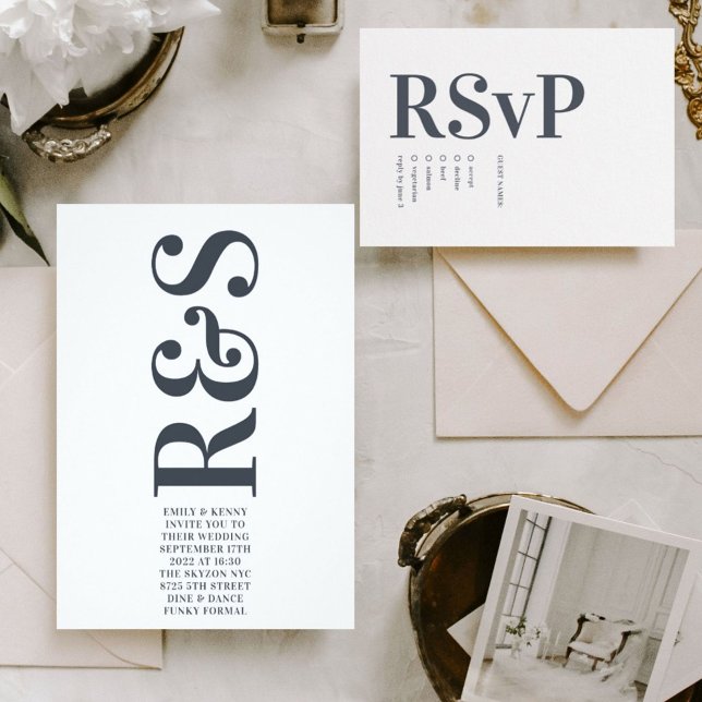 Invitación Gran Monograma Moderno Negrita Boda simple negrita (Subido por el creador)