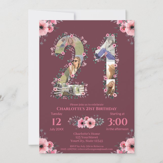 Invitación Gran mujer de Collage de fotos de cumpleaños 21 (Anverso)