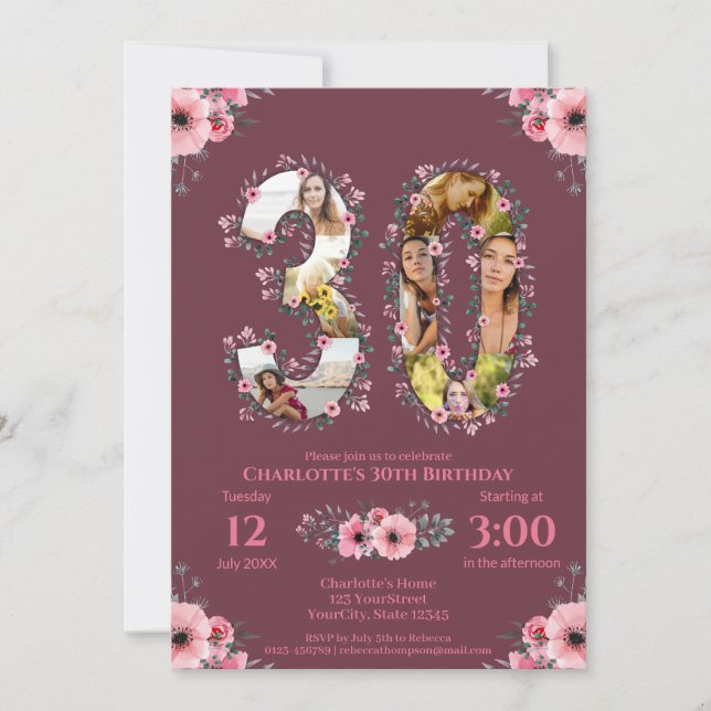 Invitación Gran mujer rosada de Collage de fotos de cumpleaño (Anverso)
