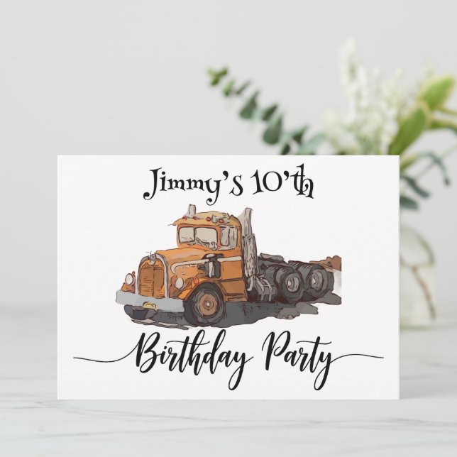 Invitación Gran Naranja Semi Truck (Anverso de pie)