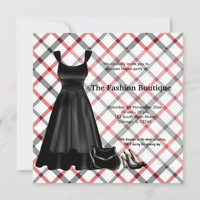 Invitación Gran negocio de moda de apertura (negro) (Anverso)