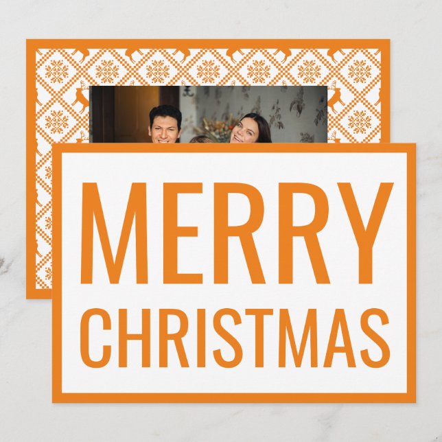 Invitación Gran negrita Naranja Merry Christmas White Photo C (Anverso / Reverso)
