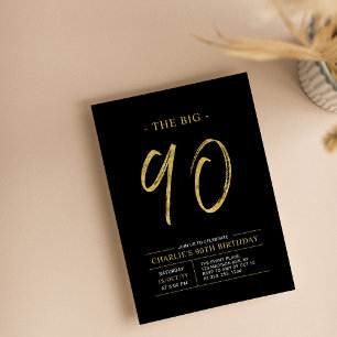 Invitación Gran Noventa   Fiesta de cumpleaños 90 dorado y ne