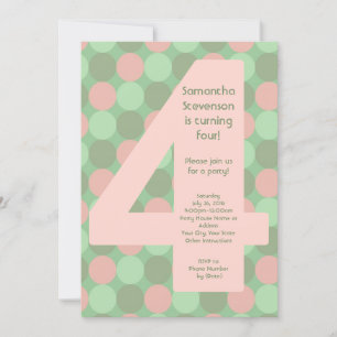 Invitación Gran número4 Chica cuarto Fiesta de cumpleaños