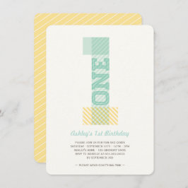 Invitación Gran número 1 Stripes Bebé Neutral Primer Cumpleañ