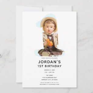 Invitación Gran Número 1 UN Foto Primera Cumpleaños 1º Fiesta
