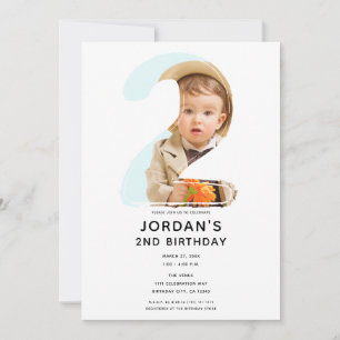 Invitación Gran Número 2 DOS Foto Segundo Cumpleaños 2º Fiest