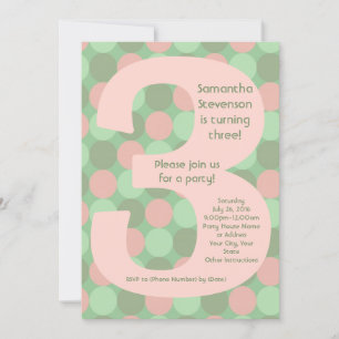 Invitación Gran número 3 Chica tercer Fiesta de cumpleaños