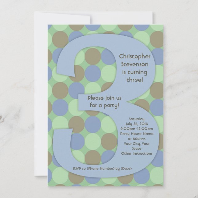 Invitación Gran número 3 Tercer cumpleaños de niño (Anverso)