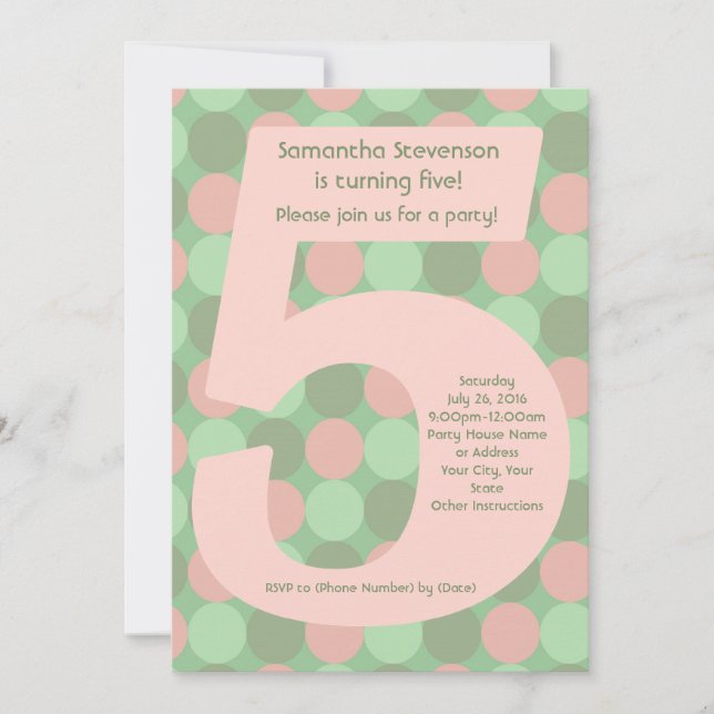 Invitación Gran número 5 Chica 5ª fiesta de cumpleaños (Anverso)