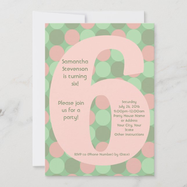 Invitación Gran número 6 Chica 6ª fiesta de cumpleaños (Anverso)