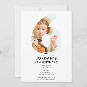 Invitación Gran Número 6 SEIS Foto Sexto Cumpleaños 6