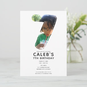 Invitación Gran Número 7 SIETE Foto 7º Cumpleaños