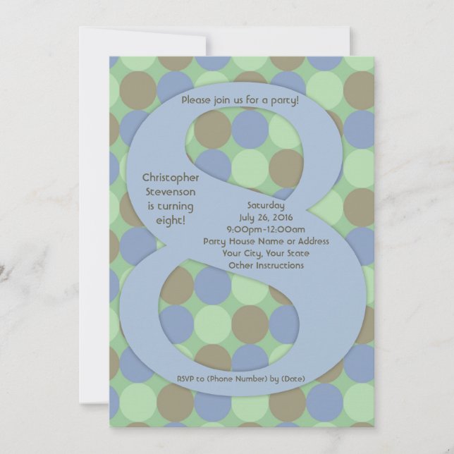 Invitación Gran número 8.ª fiesta de cumpleaños de un niño (Anverso)
