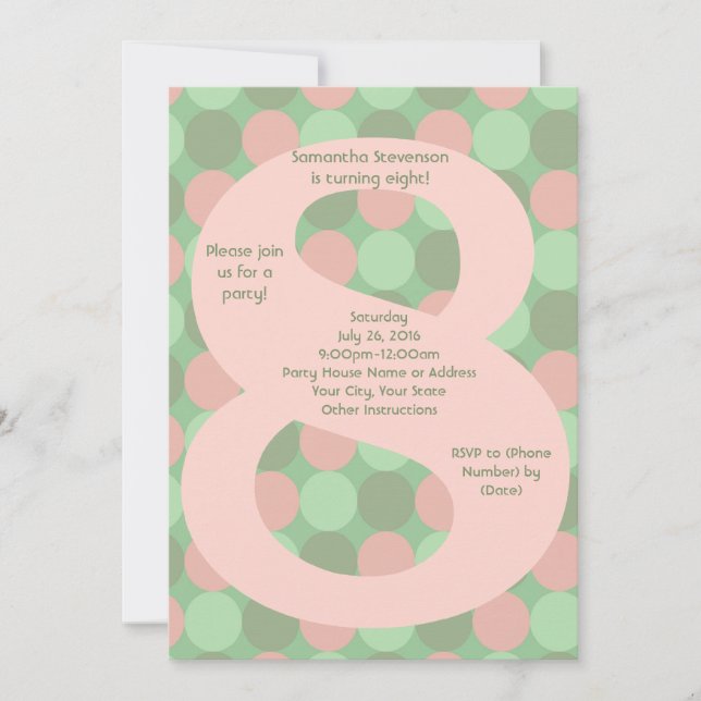 Invitación Gran número 8 Chica 8fiesta de cumpleaños (Anverso)