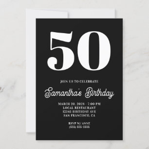 Invitación Gran número blanco y negro 50 cumpleaños