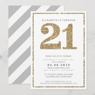 Invitación GRAN NÚMERO DE EDAD INVITA A 21 purpurinas de oro 