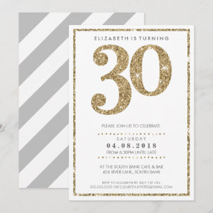Invitación GRAN NÚMERO DE EDAD INVITA A 30 purpurinas de oro 