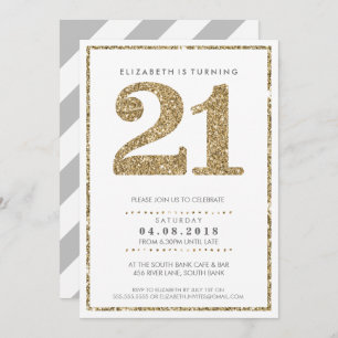 Invitación GRAN NÚMERO DE EDAD INVITA AL purpurina de oro mod