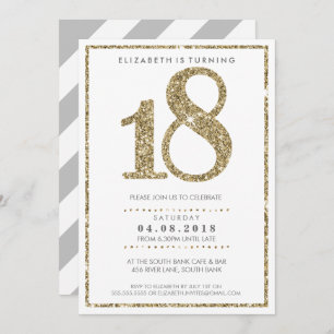 Invitación GRAN NÚMERO DE EDAD INVITA AL purpurina de oro mod