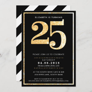 Invitación GRAN NÚMERO DE EDAD INVITA AL purpurina de oro mod